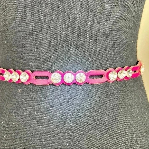 Teen Girl Rhinestone Belt Fuchsia Leather Chainlink Extension Silver Tone Belt - Picture 7 of 12